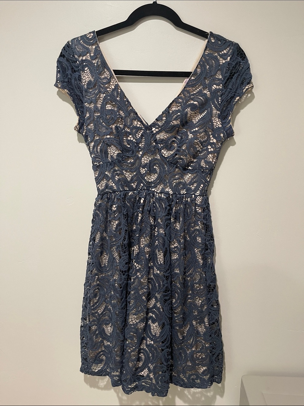 Blue lace mini dress